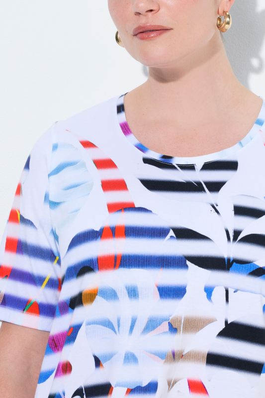 Блуза с райета и флорален принт