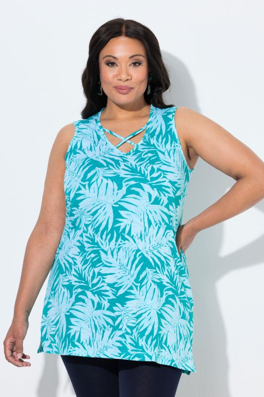 Leaf Print Strappy Knit Tunic