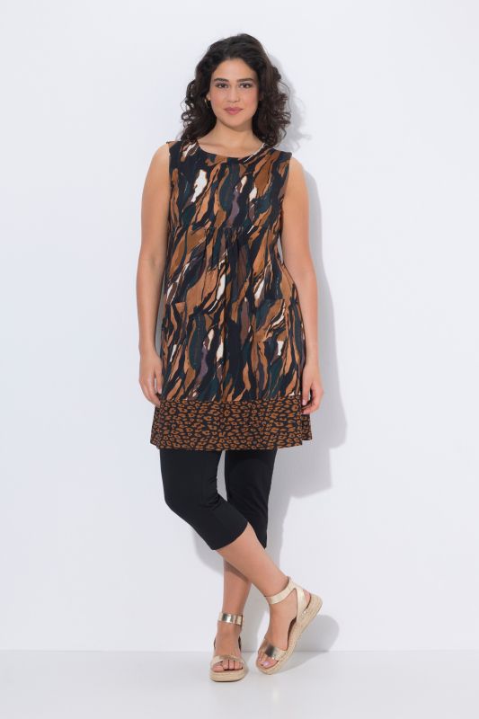 Рокля без ръкави с принт на подгъва