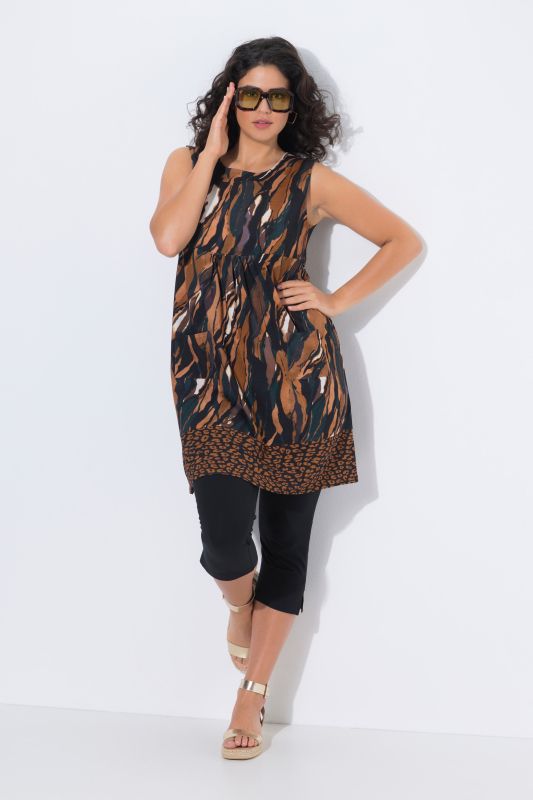 Рокля без ръкави с принт на подгъва