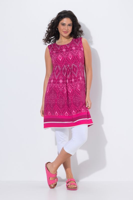 Рокля без ръкави с принт на подгъва