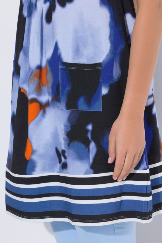 Рокля без ръкави с принт на подгъва