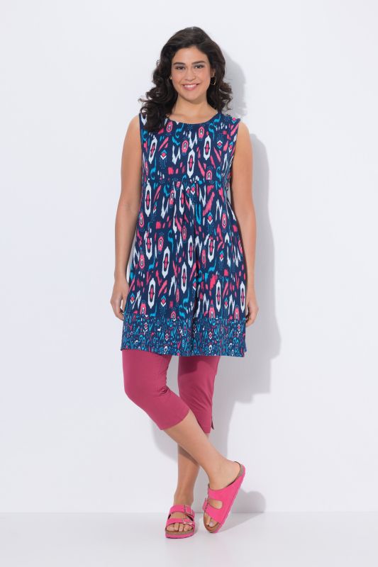 Рокля без ръкави с принт на подгъва