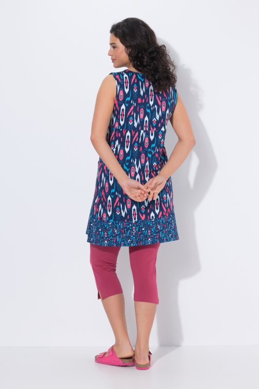 Рокля без ръкави с принт на подгъва