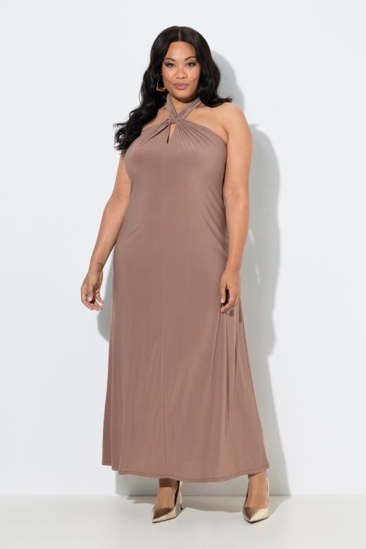A-Line Jersey Halter Neck Maxi Dress