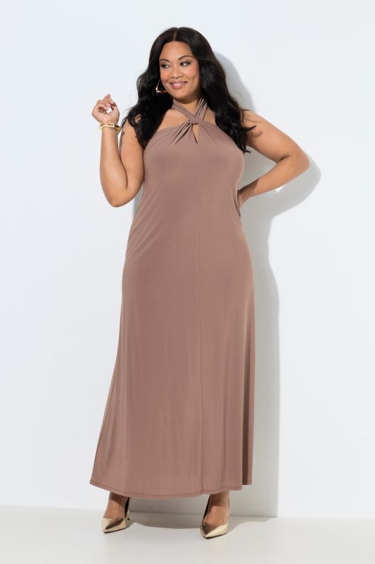 A-Line Jersey Halter Neck Maxi Dress