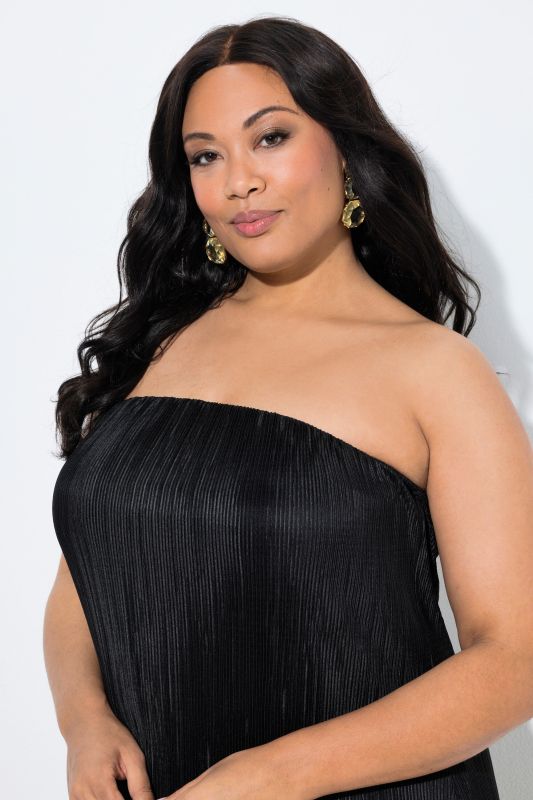 Strapless Pleated Jersey Maxi Dress