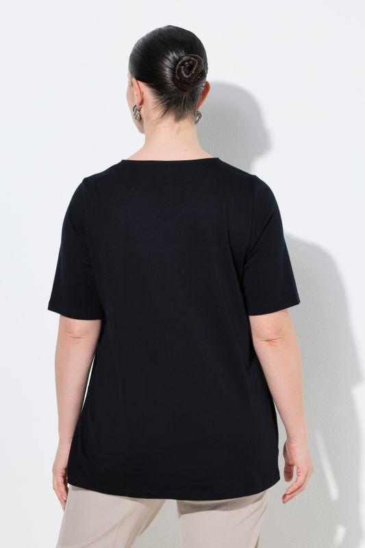 Rhinestoned Cutout Short Sleeve Pima Cotton T-Shirt Blouse