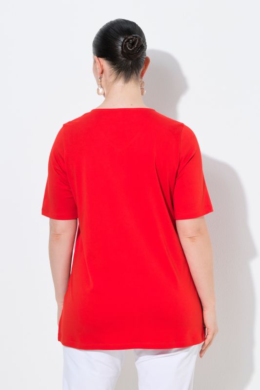 Rhinestoned Cutout Short Sleeve Pima Cotton T-Shirt Blouse