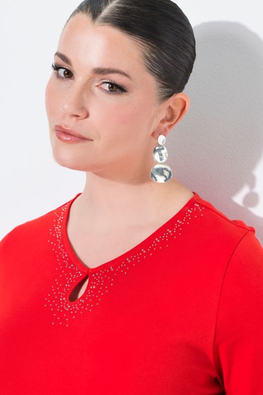 Rhinestoned Cutout Short Sleeve Pima Cotton T-Shirt Blouse