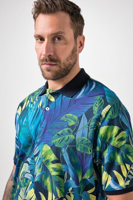 Блуза с принт на листа и яка