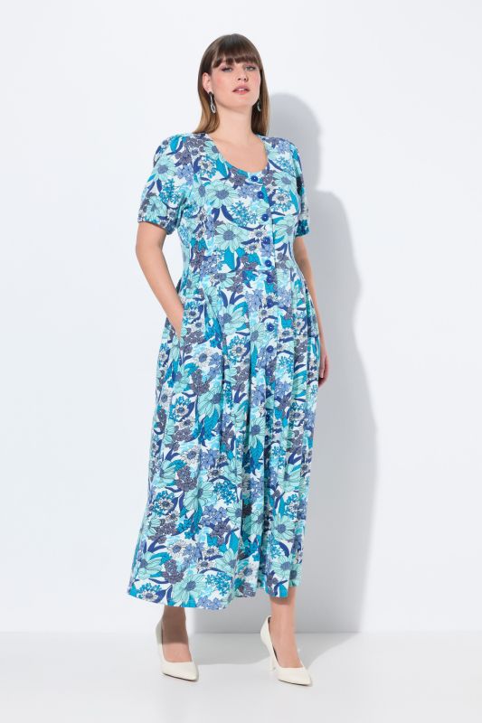 Floral Short Sleeve Button Down Maxi Dress