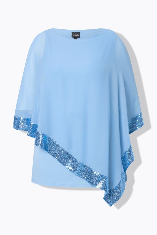 Sequined Trim Asymmetric Layered Chiffon Blouse