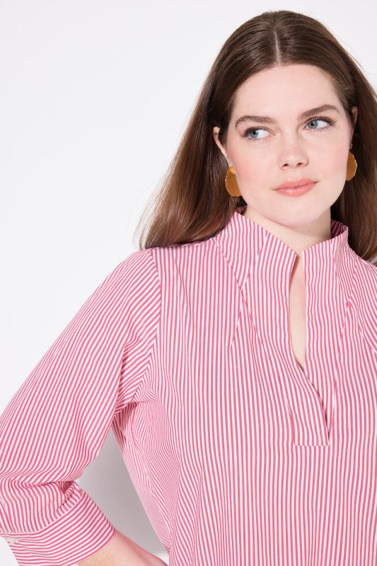 Pinstripe Goblet Collar 3/4 Sleeve Blouse