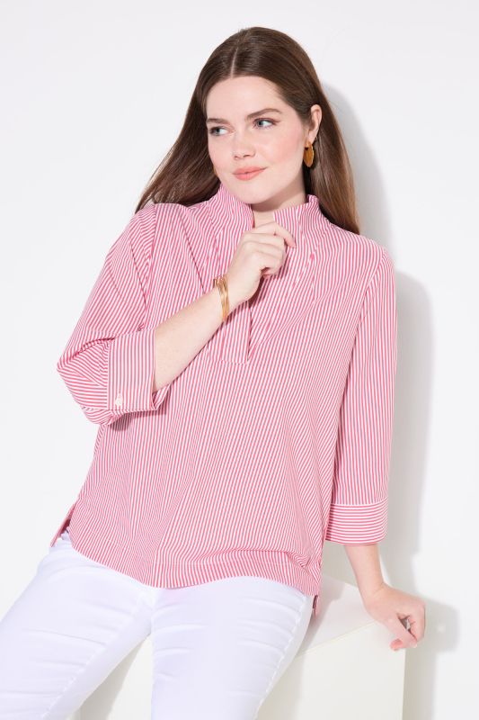 Pinstripe Goblet Collar 3/4 Sleeve Blouse