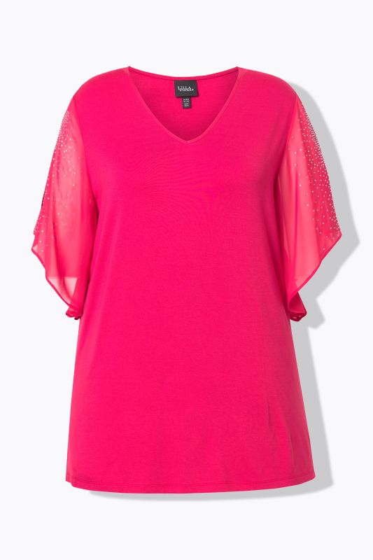 Блуза с шифон и бляскави акценти