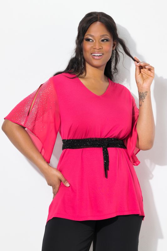 Блуза с шифон и бляскави акценти