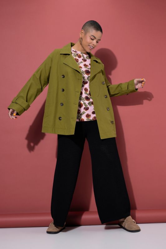 Oversized Cropped Lapel Collar Trench Coat