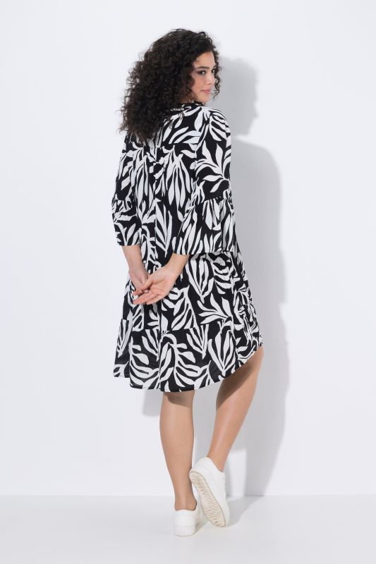 Leafy Print Flounce Panel Midi Dress