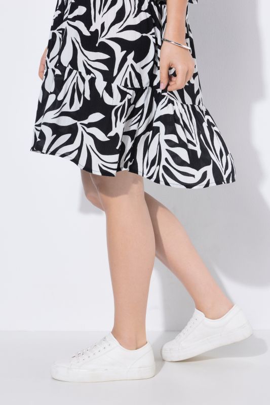 Leafy Print Flounce Panel Midi Dress