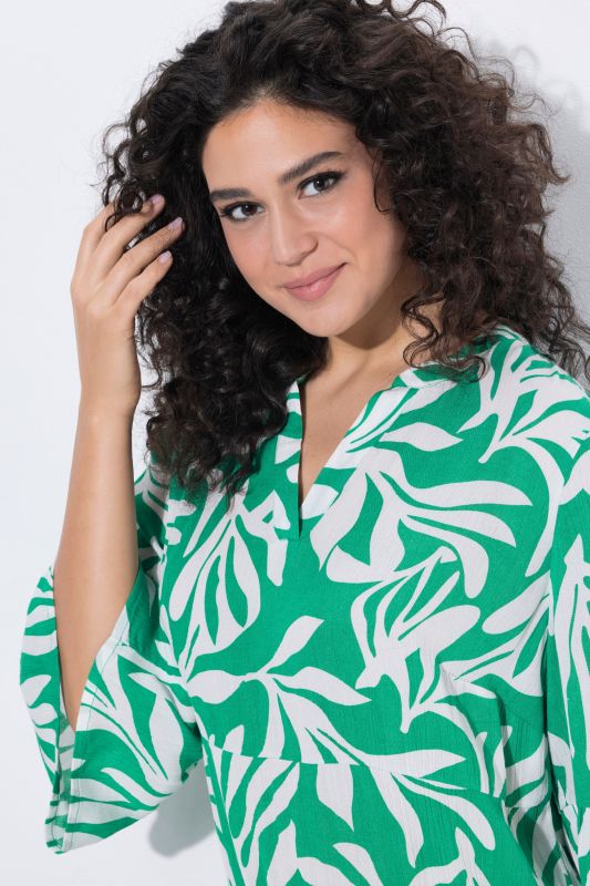 Leafy Print Flounce Panel Midi Dress