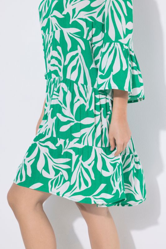 Leafy Print Flounce Panel Midi Dress