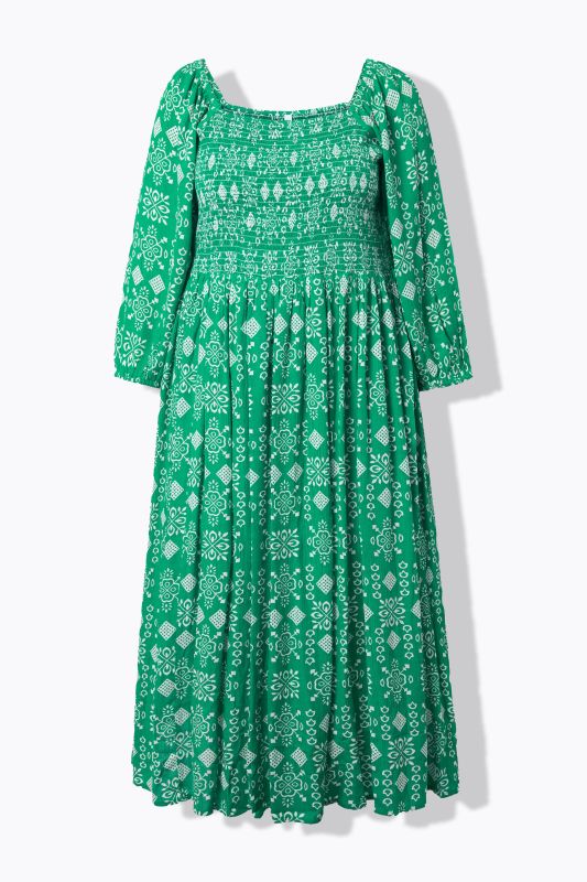 Midi A-line dress with square neckline and 3/4 sleeves