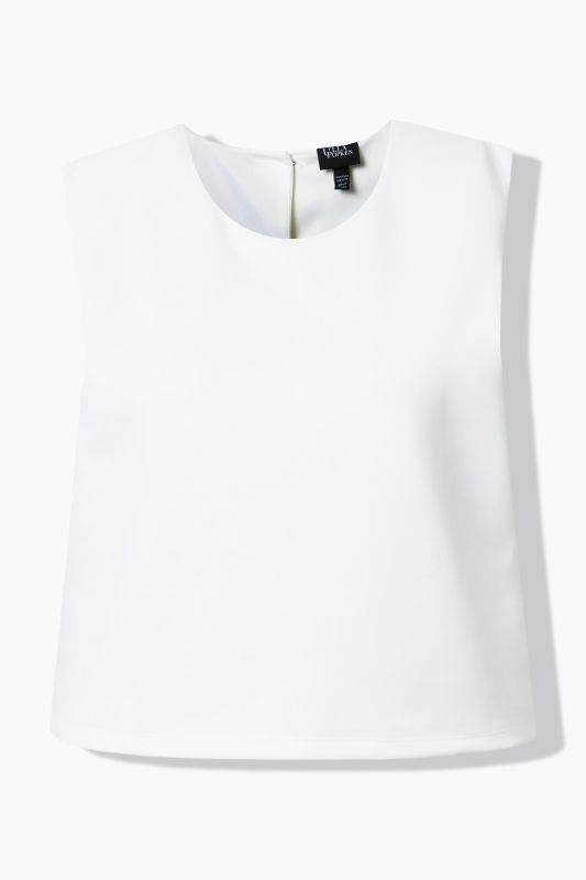 Sleeveless Scuba Knit Rhinestone Button Blouse