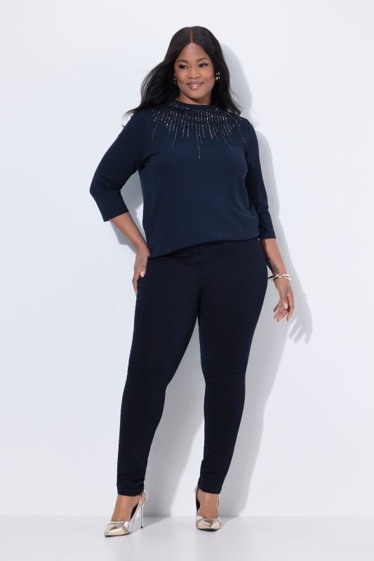 Дънки тип клин с бляскаво райе