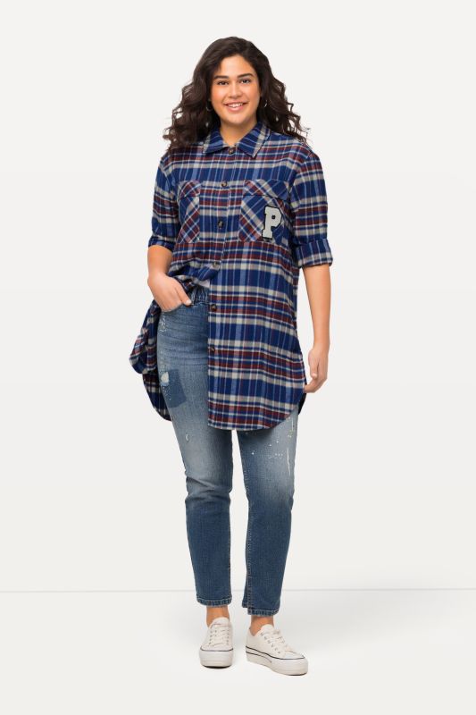 Longline Long Sleeve Plaid Button Down Shirt