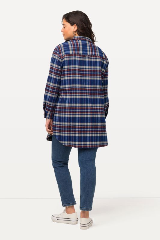 Longline Long Sleeve Plaid Button Down Shirt