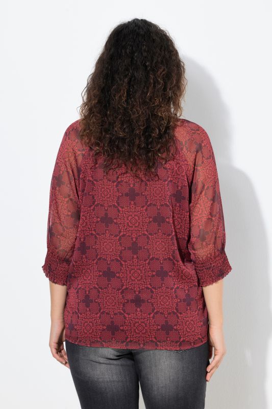 Ornate Print Sheer Layered Blouse