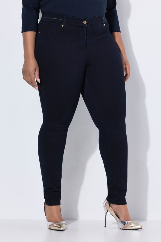 Дънки тип клин с бляскаво райе