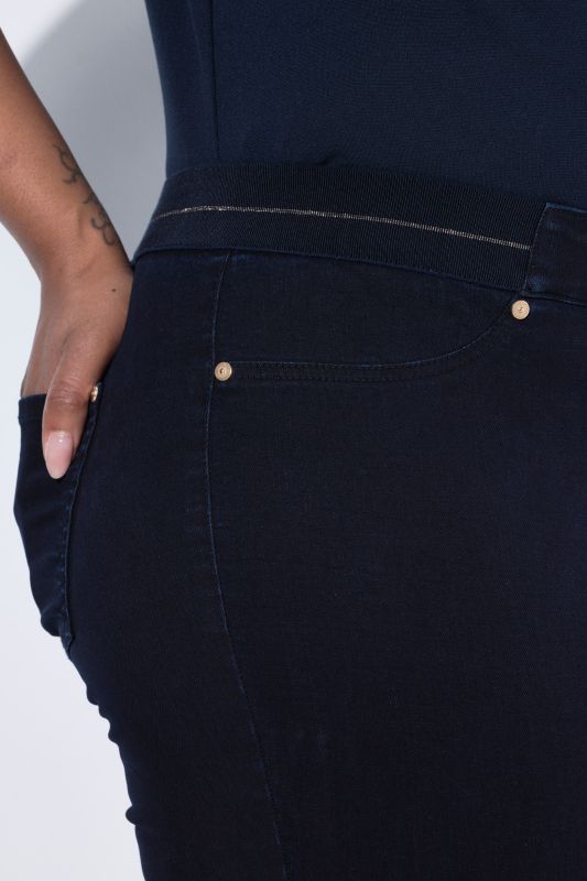 Дънки тип клин с бляскаво райе