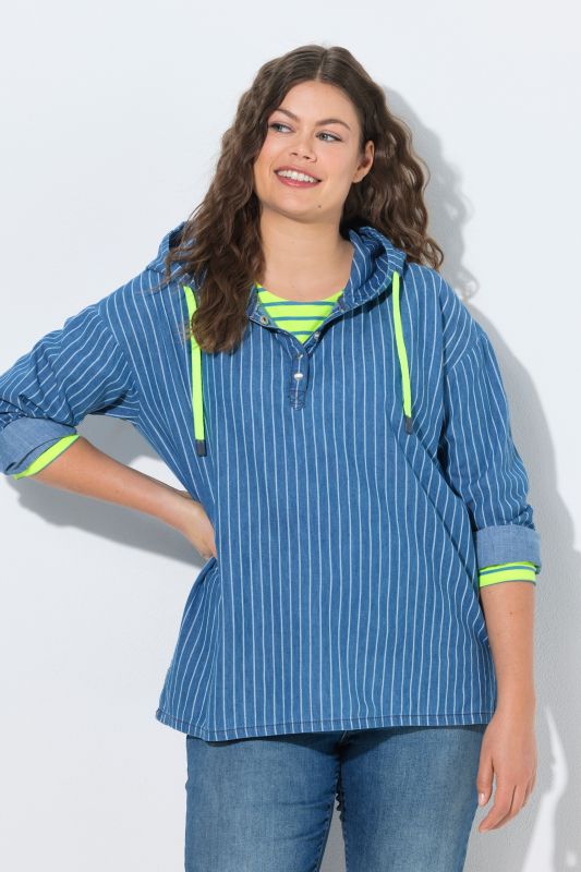 Striped Denim Hoodie