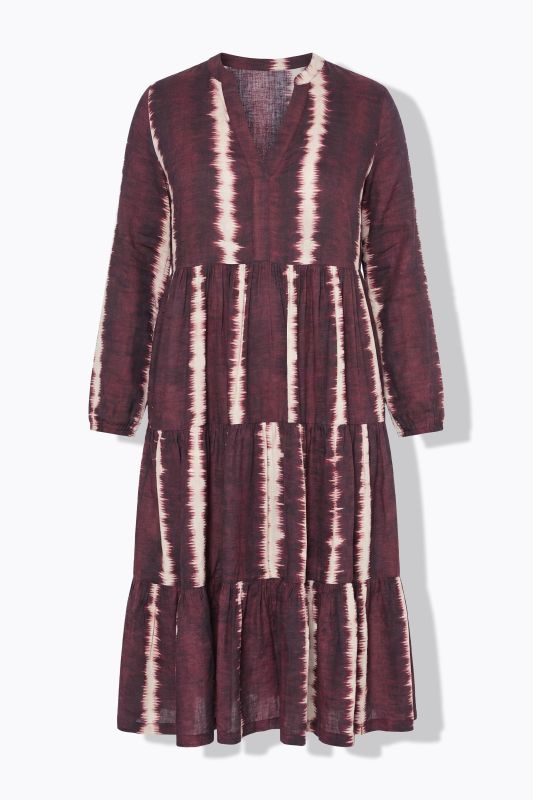 Batik Stripe Flounce Panel Long Sleeve Dress
