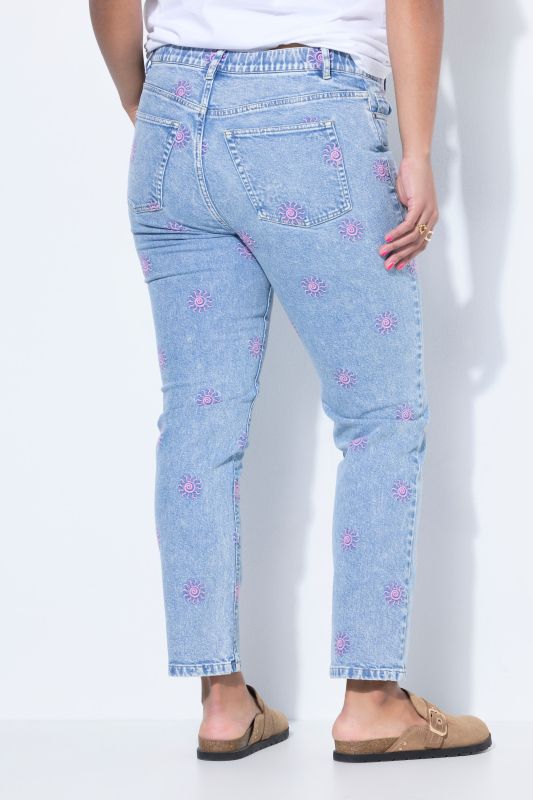 Sun Embroidered Stretch Fit Mom Jeans