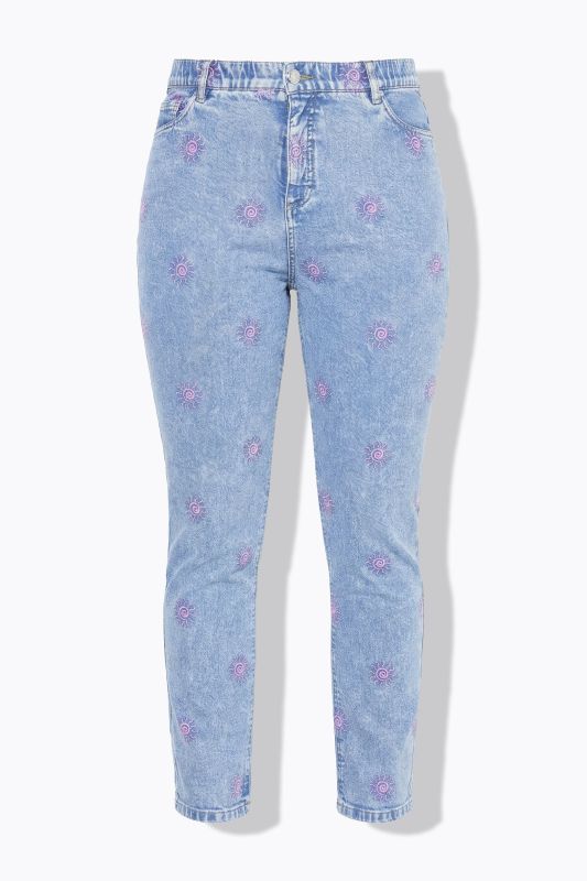 Sun Embroidered Stretch Fit Mom Jeans