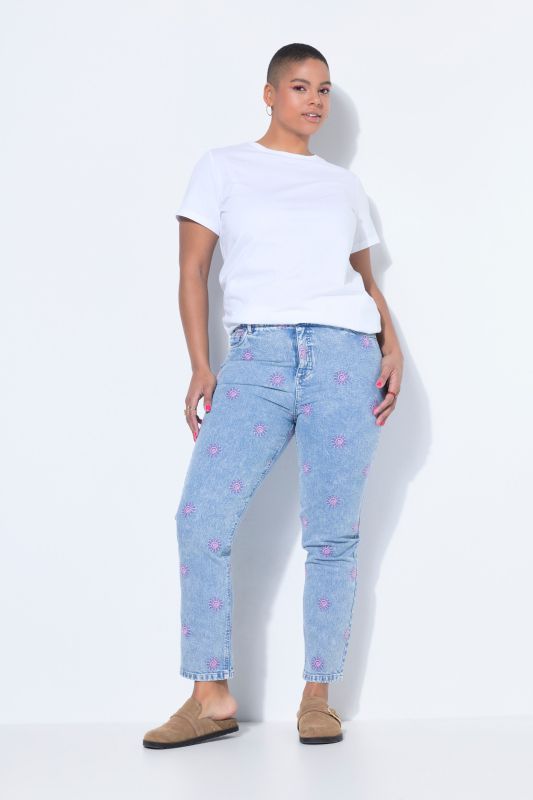 Sun Embroidered Stretch Fit Mom Jeans