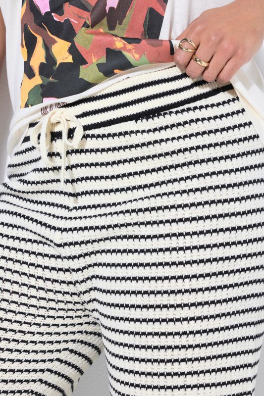 Striped Knit Elastic Waist Pants