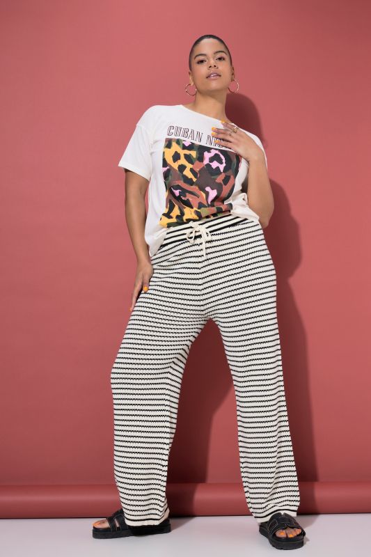 Striped Knit Elastic Waist Pants