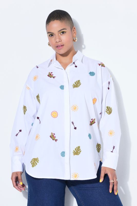 Embroidered Long Sleeve  Button-Down Shirt