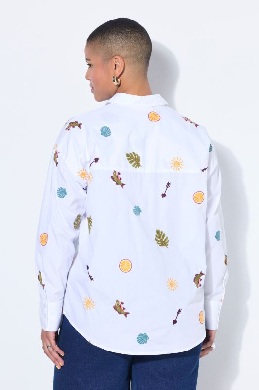 Embroidered Long Sleeve  Button-Down Shirt