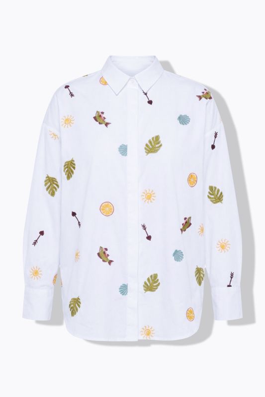 Embroidered Long Sleeve  Button-Down Shirt