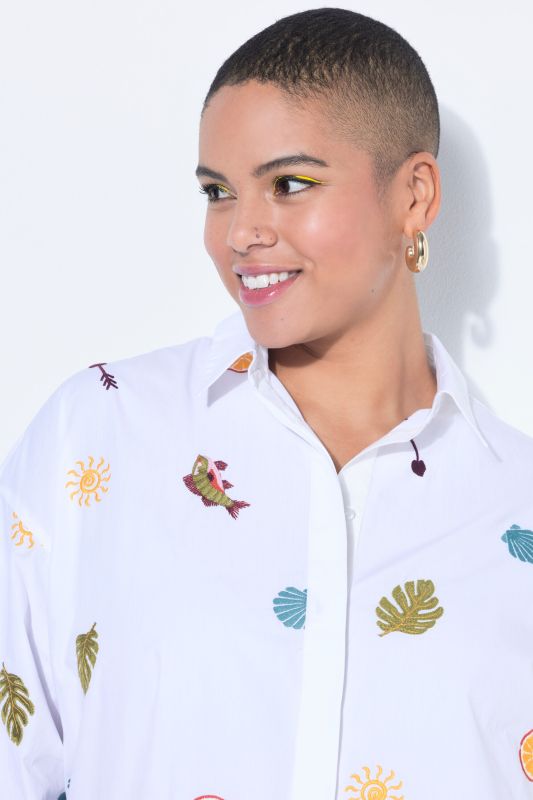 Embroidered Long Sleeve  Button-Down Shirt