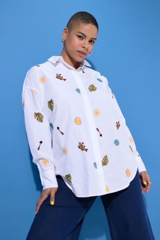 Embroidered Long Sleeve  Button-Down Shirt