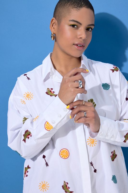 Embroidered Long Sleeve  Button-Down Shirt