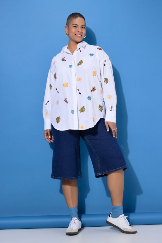 Embroidered Long Sleeve  Button-Down Shirt