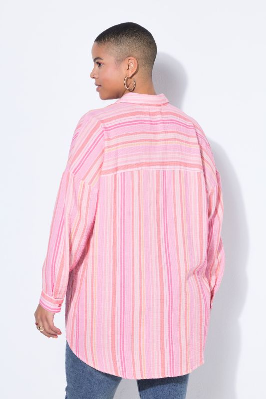 Striped Muslin Longline Button-Down Blouse