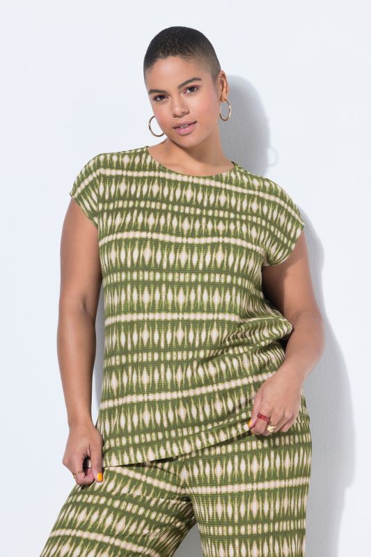 Batik Stripe Textured Cap Sleeve Tee